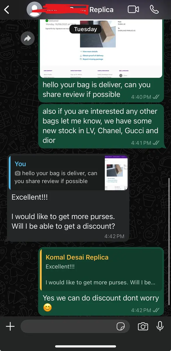 LuxuryRepBags customer review 1