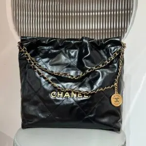 CHANEL 22 Bag Small Gold & Black Lambskin Leather