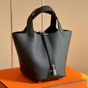 HN 18 Black Togo Leather Sliver Hardware