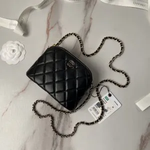 CHANEL Black Leather Makeup Bags