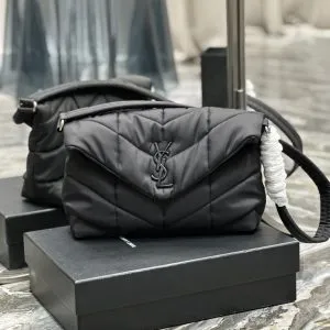 SAINT LAURENT Black Puffer Messenger Bag