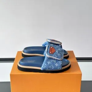 LV Men Blue Denim Slides