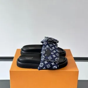LV Men Navy Fabric Slides