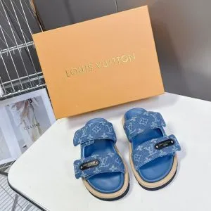 LV Women Blue Denim Leather Sandals