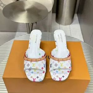 LV Women White Multicolor Leather Heels