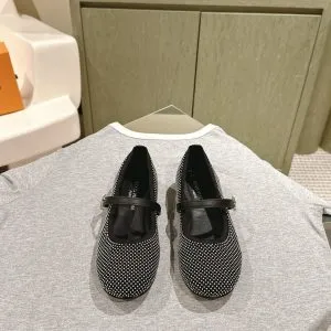 LV Women Black Polka Dot Fabric Mary Janes