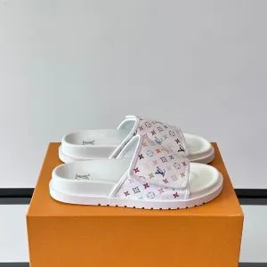 LV Men White Printed Fabric Slides