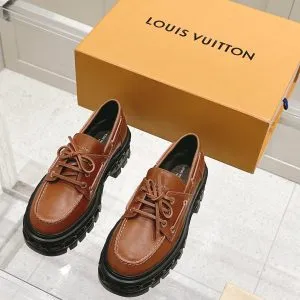 LV Women Brown Leather Chunky Sole Loafers