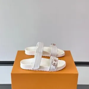 LV Men White Leather Sandals