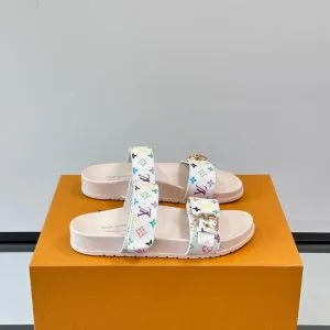 LV Men White Patterned Leather Sandals