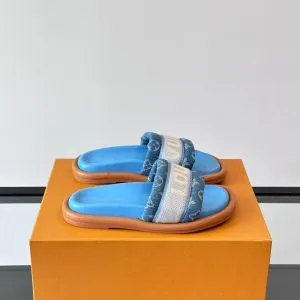 LV Men Blue Denim Canvas Slides