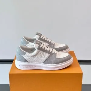 LV Men White Gray Leather Sneakers