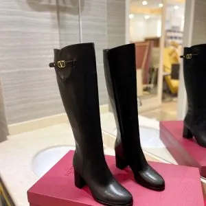 Valentino Women Black Leather Knee High Boots
