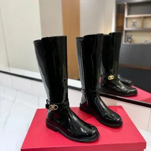 Valentino Women Black Patent Leather Tall Boots
