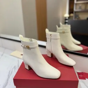 Valentino Women White Leather Ankle Boots