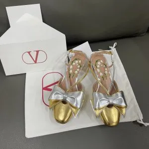 Valentino Women Gold Metallic Leather Heels