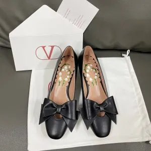 Valentino Women Black Leather Bow Detail Flats