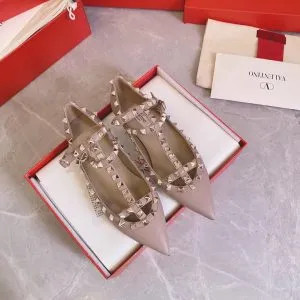 Valentino Women Beige Leather Studded Flats