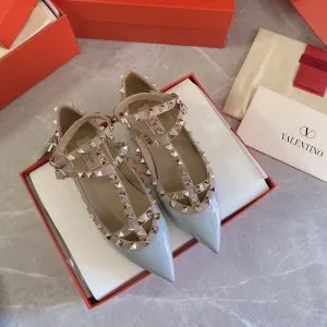 Valentino Women Blue Patent Leather Studded Flats