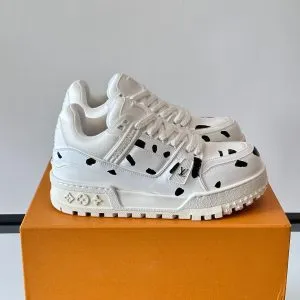LV Men White Leather Black Spot Sneakers