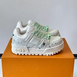 LV Men White Leather Paint Splatter Sneakers