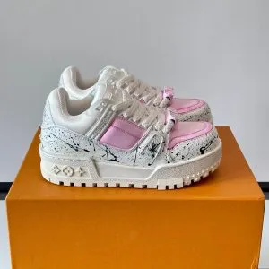 LV Men White Pink Leather Sneakers