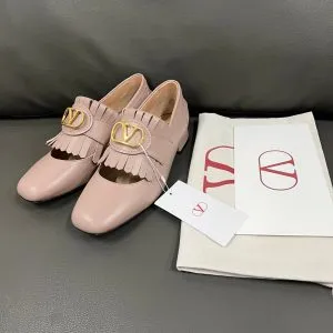 Valentino Women Pink Leather Fringe Loafers