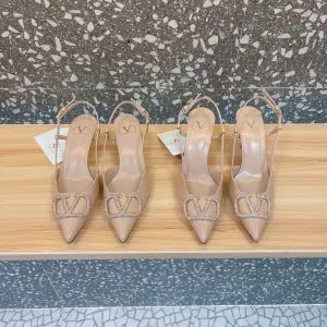 Valentino Women Beige Leather Slingback Pumps