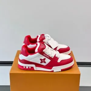 LV Men Red White Leather Sneakers