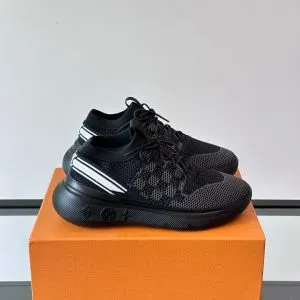LV Men Black Knit Fabric Sneakers