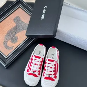 Chanel Women Red Canvas And Rubber Sneakers