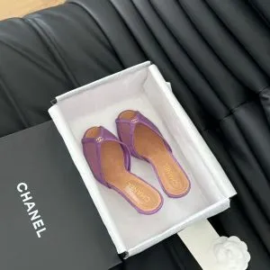 Chanel Women Purple Fabric Mules