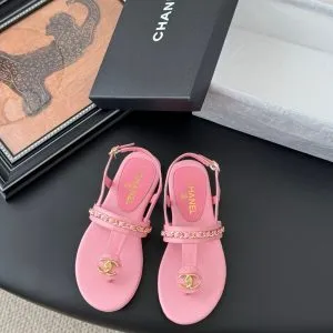 Chanel Women Pink Leather Sandals