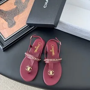 Chanel Women Burgundy Leather Sandals