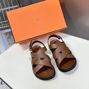 Hermes Women Brown Leather Strappy Sandals