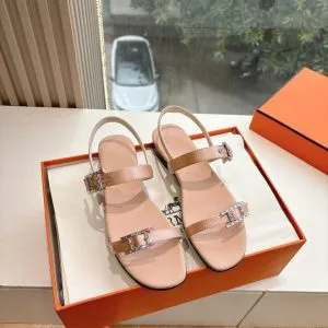 Hermes Women Beige Leather Strappy Sandals