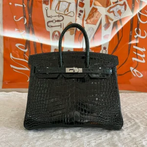 Hermes Birkin 25cm Emerald Green Crocodile Leather Silver Hardware