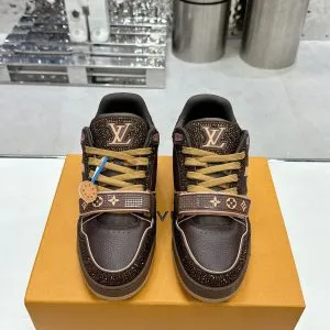 LV Women Brown Leather Sparkle Strap Sneakers