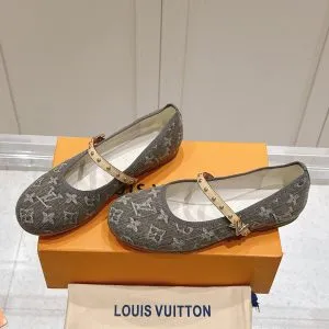 LV Women Gray Fabric Studded Strap Flats