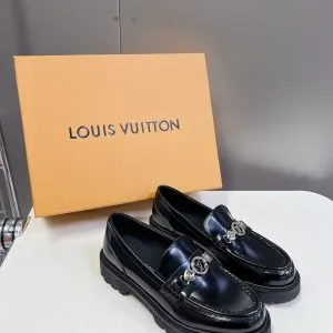 LV Women Black Leather Loafers
