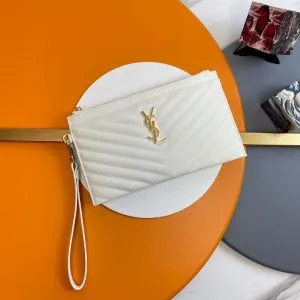 YSL CASSANDRE MATTELASÈ LARGE ZIPPED POUCH IN GRAIN DE POUDRE EMBOSSED LEATHER