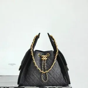 Chanel 25cm Black Denim Bag with Gold Hardware