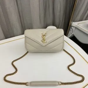 YSL Loulou medium in Matelassé Lambskin White