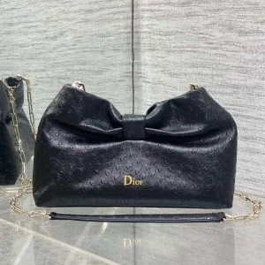 Dior Bow Bag Small Black Ostrich Leather