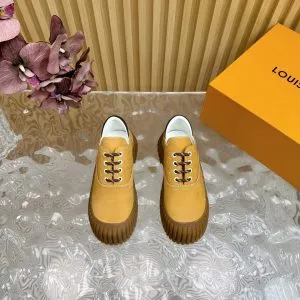 LV Women Mustard Suede Lace-Up Sneakers