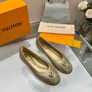LV Women Gold Metallic Mesh Ballet Flats