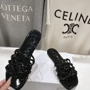 Loewe Leather Petal Anagram Slides in Black