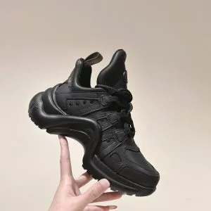 LV Women Black Leather Sporty Chunky Sneakers