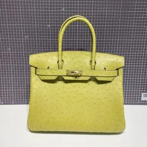 HN 30CM LIME OSTRICH LEATHER GOLD HARDWARE