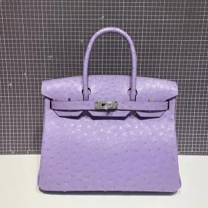 HN 30CM PURPLE OSTRICH LEATHER SILVER HARDWARE